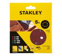 Stanley - Juego de papel de lija de 5 piezas, diámetro 115 mm STA32022-XJ