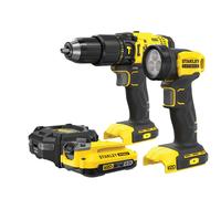 Stanley - Juego de taladro de impacto de 18 V y linterna LED, 1 batería 2,0 Ah Li-Ion, cargador SFMCK210D1-QW