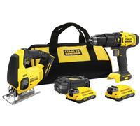 Stanley - Juego de taladro de impacto de 18 V y sierra de calar, 2x batería 2,0 Ah Li-Ion, cargador SFMCK212D2S-QW