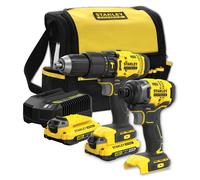 Stanley - Juego de taladro de impacto y llave de impacto a batería, de 18 V, 2 baterías 2,0 Ah Li-Ion, cargador SFMCK465D2S-QW