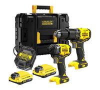 Stanley - Juego de taladro de impacto y llave de impacto a batería, de 18 V, 2 baterías 2,0 Ah Li-Ion, cargador SFMCK461D2T-QW