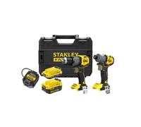 Stanley - Juego inalámbrico de 18 V con taladro percutor y atornillador de impacto, 1 batería 2,0 Ah Li-Ion, 1 batería 4,0 Ah Li-Ion, cargador SFMCK211MDT-QW