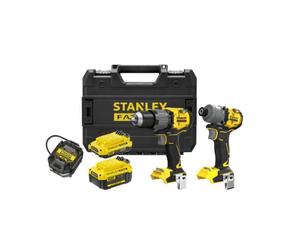 Stanley - Juego inalámbrico de 18 V con taladro percutor y atornillador de impacto, 1 batería 2,0 Ah Li-Ion, 1 batería 4,0 Ah Li-Ion, cargador SFMCK211MDT-QW