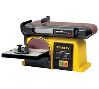 Stanley Lijadora de banda y disco 370W, lijadora con disco 150 mm y banda 100 x 914 mm, con mesa ajustable, para lijar y acabar madera y plástico
