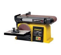 Stanley Lijadora de banda y disco 370W, lijadora con disco 150 mm y banda 100 x 914 mm, con mesa ajustable, para lijar y acabar madera y plástico
