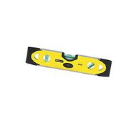 STANLEY Nivel Torpedo, Base Magnética, Multicolor, 230 mm, Base de aluminio,Ranura en V para comprobar superficies cilíndricas, 3 esferas reversibles y a prueba de golpes, Puntas engomadas, 0-43-511