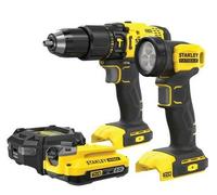 Stanley - Juego de taladro de impacto de 18 V y linterna LED, 1 batería 2,0 Ah Li-Ion, cargador SFMCK210D1-QW