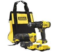 Stanley - Juego de taladro de impacto de 18 V y amoladora oscilante, 2x batería 2,0 Ah Li-Ion, cargador SFMCK213D2S-QW