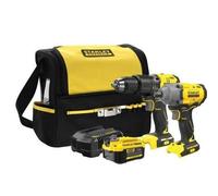 Stanley, SFMCK217M1S, set inalámbrico taladro percutor y llave de impacto, sistema V20 20V, batería 4,0Ah incluida, bolsa y cargador, uso profesional, negro con amarillo