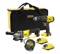 STANLEY SFMCK471D2S-QW - Combo kit v20 li-ion 18v: taladro percutor + mini-amoladora con 2 baterías 2ah, cargador y bolsa de transporte