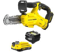 STANLEY Sierra de cadena V20 SFMCPS415D1, 15 cm, batería 2.0 Ah incluida, potente y compacta, ideal para jardinería y corte de madera, STANLEY