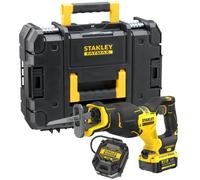 Stanley - Sierra de sable inalámbrica de 18 V, 1 batería de iones de litio de 4,0 Ah, cargador SFMCS311M1T-QW