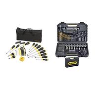 Stanley Sta7205-Xj Juego De Brocas (Taladro, Albañilería, Metal, Madera) Acero Inoxidable, Negro, 100 Piezas + Stht0-62113 Set De Destornilladores, 42 Piezas