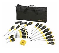 Stanley STHT0-62113 - Juego de 42 destornilladores con bolsa de nylon, Portapuntas + Puntas + Magnetizador, Punta del mango lisa, Destornillador de acero cromado, Anticorrosión, Recubrimiento SoftGrip