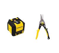 STANLEY STHT77498-1 Rojo Cubix - Nivel Láser de Líneas Cruzadas, 12m de Alcance, Autonivelante + Tijera de corte recto, Capacidad de corte 1,2 mm
