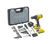 Stanley - Taladro AKU de 18 V con accesorios, 2 baterías de iones de litio de 2,0 Ah, cargador SFMCD700D2A-QW