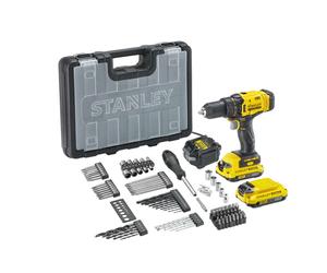 Stanley - Taladro AKU de 18 V con accesorios, 2 baterías de iones de litio de 2,0 Ah, cargador SFMCD700D2A-QW