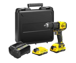 Stanley - Taladro AKU de 18V, 2x batería 2,0 Ah Li-ion, cargador SFMCD710D2K-QW