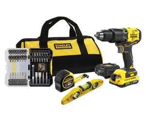 Stanley - Taladro de impacto 18 V con accesorios, 1x batería, 2,0 Ah Li-Ion, cargador SFMCK101D1S-QW