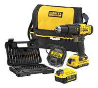 Stanley - Taladro percutor a batería de 18V con accesorios, 1 batería de 2,0 Ah, 1 batería de 4,0 Ah Li-Ion, cargador SFMCD711DMA-QW