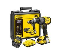 Stanley - Taladro percutor AKU 18V, 2 baterías 2,0 Ah Li-Ion, cargador SFMCD726D2K-QW