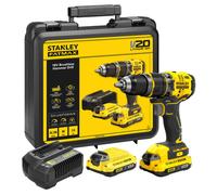 Stanley - Taladro percutor AKU de 18V, 2 baterías de 2,0 Ah Li-ion, cargador SFMCD721D2K-QW