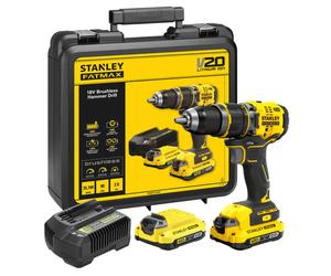 Stanley - Taladro percutor AKU de 18V, 2 baterías de 2,0 Ah Li-ion, cargador SFMCD721D2K-QW
