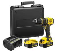 Stanley - Taladro percutor inalámbrico de 18 V, 2 baterías de iones de litio de 4,0 Ah, cargador SFMCD715M2K-QW