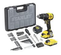STANLEY V20 Taladro percutor sin escobillas de 2 velocidades, incluye batería de iones de litio de 2,0 Ah, cargador de 1,25 A y 100 accesorios con maletín ProStack, 18 V, SFMCD716D2A-QW