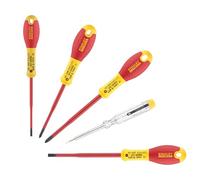 STANLEY XTHT0-62692 - Juego 5 destornilladores FatMax VDE con punta reducida. Electricista 3.5x75mm, 5.5x150mm; Ph1x100mm, Ph2x125mm, Test de voltaje
