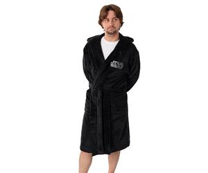 Star Wars Albornoz negro con capucha de Darth Vader para hombre | Ropa de estar en casa de forro polar retro con texto Ven al Lado Oscuro | Albornoz cómodo para relajarse | Merchandising