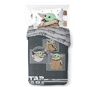 Star Wars Mandalorian Baby Yoda Grogu Juego de Ropa de Cama Infantil 3 Piezas 100% Algodón Cama Individual - Incluye Funda Edredon 135x200cm + Sabana Bajera 90x200cm + Funda de Almohada 50x70cm