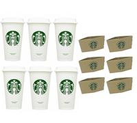 Starbucks taza de café de viaje, reutilizable, reciclable, a prueba de derrames, sin BPA, grande, 16 onzas, paquete de 6 con mangas