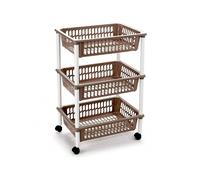 STARLEY-Carrito verdulero Modelo PLFT de plástico con 3 Niveles y Ruedas, cestas apilables portaobjetos, Frutas, Verduras, Cocina, baño ( 61 x 40 x 30 cm) Brown