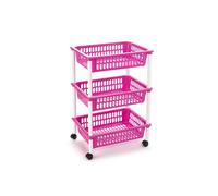 STARLEY-Carrito verdulero Modelo PLFT de plástico con 3 Niveles y Ruedas, cestas apilables portaobjetos, Frutas, Verduras, Cocina, baño ( 61 x 40 x 30 cm) Fuchsia