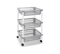 STARLEY-Carrito verdulero Modelo PLFT de plástico con 3 Niveles y Ruedas, cestas apilables portaobjetos, Frutas, Verduras, Cocina, baño ( 61 x 40 x 30 cm) Gray