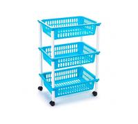 STARLEY-Carrito verdulero Modelo PLFT de plástico con 3 Niveles y Ruedas, cestas apilables portaobjetos, Frutas, Verduras, Cocina, baño ( 61 x 40 x 30 cm) Blue