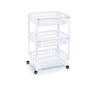 STARLEY-Carrito verdulero Modelo PLFT de plástico con 3 Niveles y Ruedas, cestas apilables portaobjetos, Frutas, Verduras, Cocina, baño ( 61 x 40 x 30 cm) White