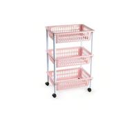 STARLEY-Carrito verdulero Modelo PLFT de plástico con 3 Niveles y Ruedas, cestas apilables portaobjetos, Frutas, Verduras, Cocina, baño ( 61 x 40 x 30 cm) Pink