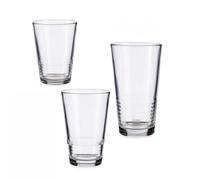 STARLEY-Juego de 18 Vasos Transparentes Lineas, Ideal para Agua, Refrescos, Cerveza,Bebidas,6 x 51cl / 6 x 34cl / 6 x 23 cl