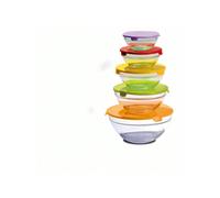 STARLEY-Juego de 5 Cuencos de Cristal con Tapa,Ensaladeras, Cuencos para Aperitivos,Tupper redondos hermeticos,150ml 200ml 350ml 500ml 900ml ,Color surtido,Aleatorio