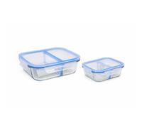 STARLEY-Pack 2 Fiambreras Herméticas de Vidrio con 2 Compartimentos - Antifugas, Aptas para Microondas y Lavavajillas Pack 2 lunch boxes 580+1000ml
