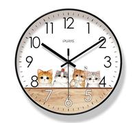 STARLEY-Reloj de pared con estampado de gatos y dibujos animados para el hogar, accesorio sencillo de estilo nórdico de 12 pulgadas 30X30X4.0CM30cm con diseño de ABS silencioso para sala de estar, a l