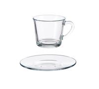 STARLEY - Set de 6 Tazas de Café con Platillo 200 ml | Taza de Vidrio Transparente para Espresso, Cappuccino y Té | Vajilla Básica para Hogar y Oficina