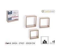 STARLEY - SET3 Estantes Cubo de Pared , Blanco rganizadores de Almacenamiento de Cubos 24/27/30 SET3 WOOD