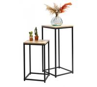 STARLEY-Urban Living - Juego de 2 mesas auxiliares de metal con tapa de madera - Diseño industrial,74x34x34cm / 54x30x30cm