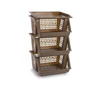 STARLEY-Verdulero apilable Modelo PLFT Color Blanco 3 cestas, 62 x 38 x 29 cm. Cestas portaobjetos apliables, estantes Multiusos para organizar los Espacios domésticos Brown