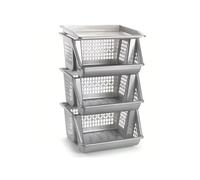 STARLEY-Verdulero apilable Modelo PLFT Color Blanco 3 cestas, 62 x 38 x 29 cm. Cestas portaobjetos apliables, estantes Multiusos para organizar los Espacios domésticos Gray