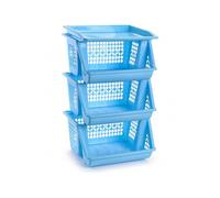 STARLEY-Verdulero apilable Modelo PLFT Color Blanco 3 cestas, 62 x 38 x 29 cm. Cestas portaobjetos apliables, estantes Multiusos para organizar los Espacios domésticos Blue