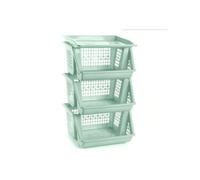 STARLEY-Verdulero apilable Modelo PLFT Color Blanco 3 cestas, 62 x 38 x 29 cm. Cestas portaobjetos apliables, estantes Multiusos para organizar los Espacios domésticos Green